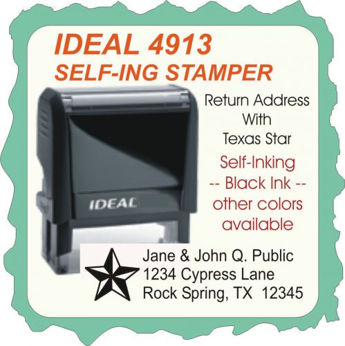 Return adress w/texas star, custom made self inking rubber stamp 4913 black for sale