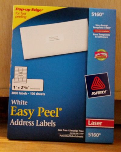 Avery Easy Peel White Adress Labels 5160 1&#034; x 2 5/8  16 Sheets 480 Labels