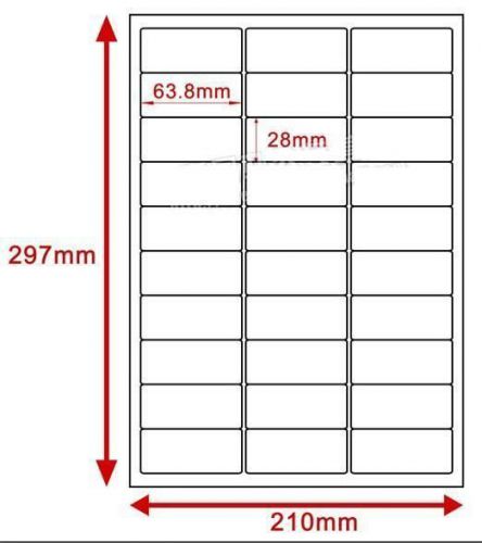 80 A4 Sheets 30 Per Sheet Computer Labels Inkjet Laser 63.8mmX28mm K0969-2