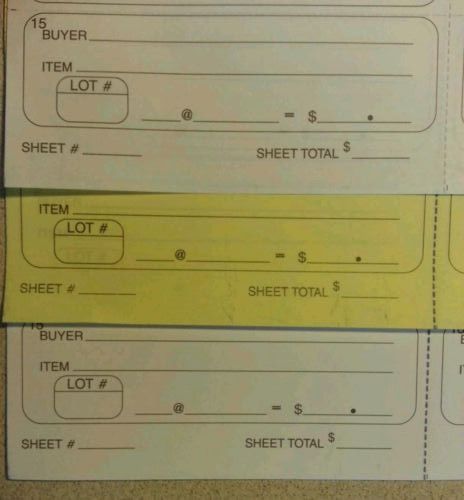 Auction Clerking 10 sheets Tickets 3 part Receipts - Auctioneer clerk supplies