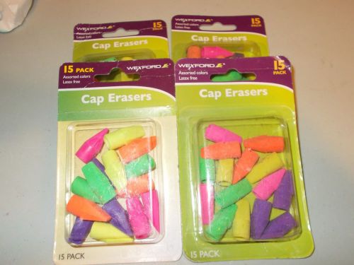 60 ct wexford pencil cap erasers 15 pack each, assorted colors, school supplies for sale