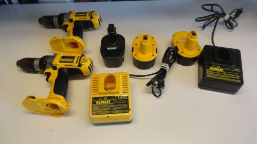 Lot of 7 Dewalt DC983 Drill, DW9106 Charger, and DC9091 Parts or Repair