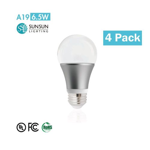 Pkg. of 4 a19 led light bulb, 6.5w (40w) cool white, (5000k) dimmable for sale