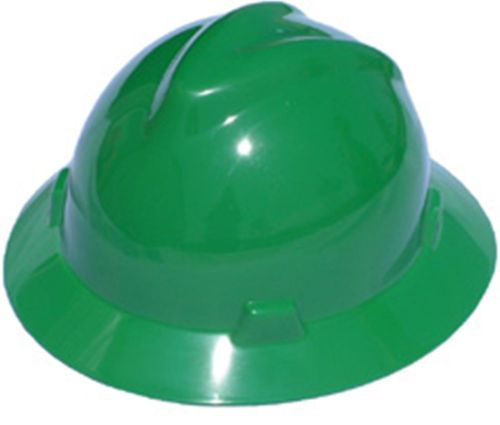 MSA GREEN Full Brim V-Gard (SLOTTED) Safety Hard Hat Ratchet SuspFast Ship!