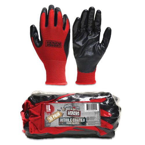 Grease monkey nitrile coated work gloves size large 10 pair for sale
