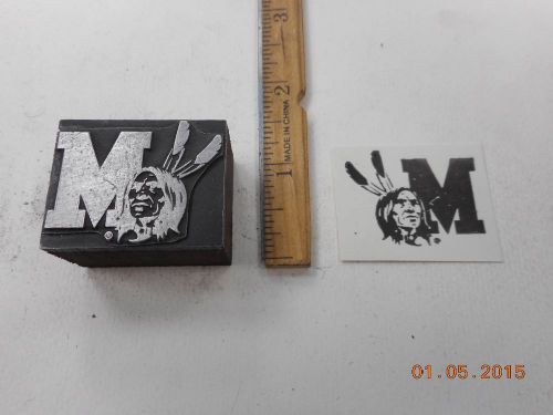 Letterpress Printing Printers Block, Miami University of Ohio Indian Emblem