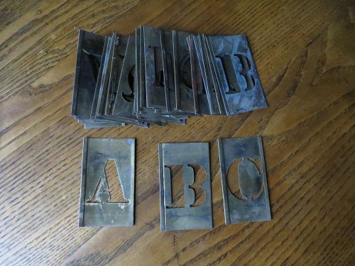 VNTG 52 PIECES 3&#034; INCH. BRASS STENCIL ALPHABET NUMBERS SYMBOLS INTERLOCKING