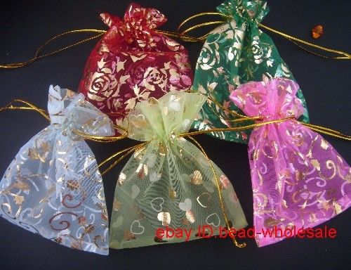 Wholesale 64pcs chinese voile jewelry  gift bags mixed color 12cm NEW