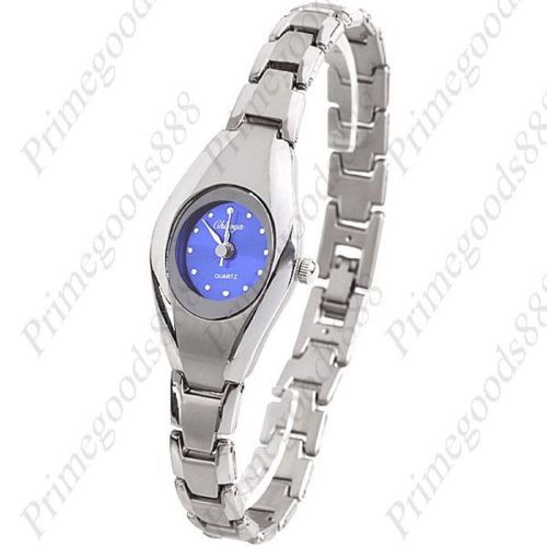 Oval Mini Stainless Steel Wrist Lady Ladies Quartz Wristwatch Women&#039;s Sky Blue