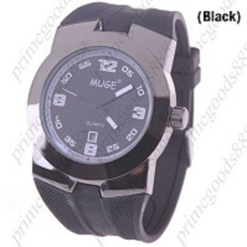 Unisex quartz wrist watch with date indicator rubber in black free shipping for sale