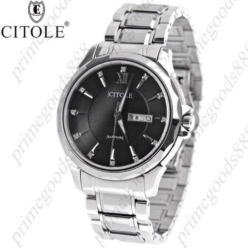 Stainless Steel Quartz Wrist Dual Calendar Free Shipping Men&#039;s in Black Silver