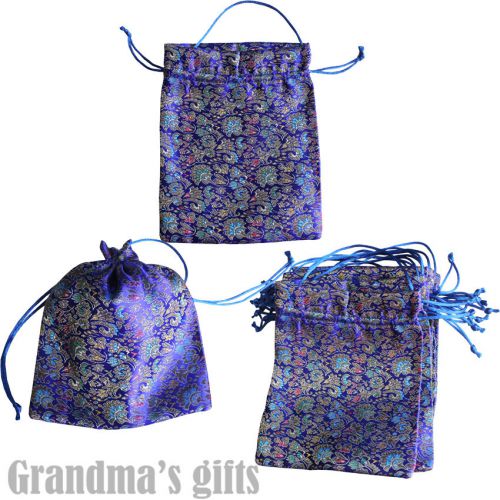 5pcs 7.2x5.6&#034;Blue Flower Brocade Pouch Purses Jewelry Coins Gift Bag