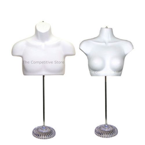 White Male + Female With Economic Plastic Base Mannequin Forms Set - Upper Torso