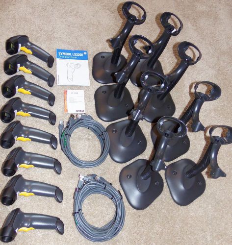 LOT 8 Motorola Symbol BLACK LS2208 BarCode Scanner KIT w USB Cable Stand Refurb