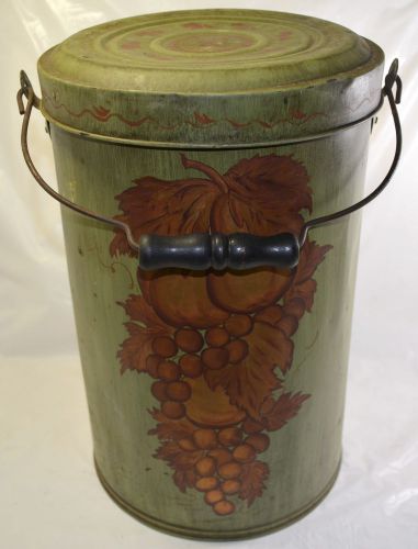1960&#039;s 70&#039;s Hand Painted Tall Cream Milk Can Pail Tin Green Antiqued 14.25&#034; x 9&#034;