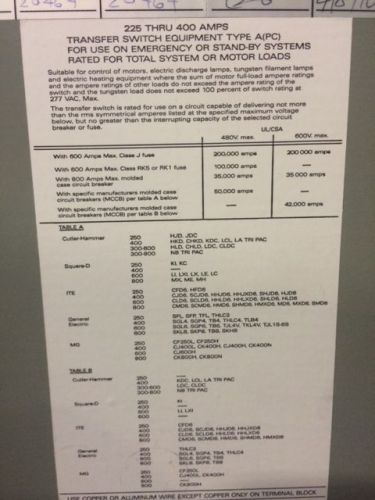 225 Thru 400 Amps Transfer Switch