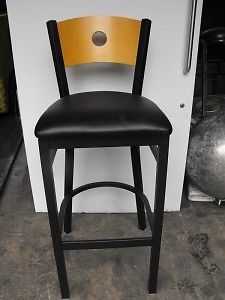 Black Metal Bar Stool Black Vinyl Seat Natural Wood