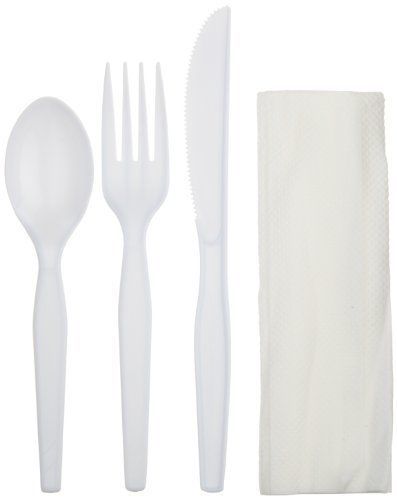 Dixie Utensil Set With Napkins - 250/carton - Plastic - White (CM26NC7)