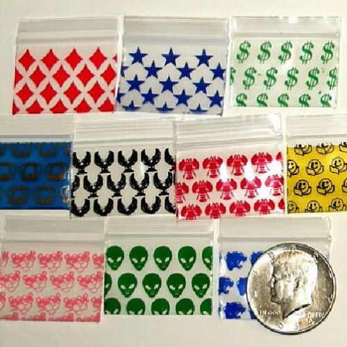 1000 baggies 1510 mixed designs  small ziplock 1.5 x 1&#034; for sale