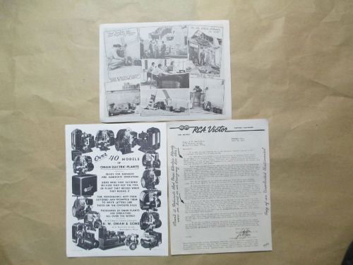 6 vintage 1939 onan electric plants brochures/letters d.w.onan &amp; sons minn. for sale