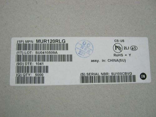 MUR120RLG QTY 20,000 ON SEMICONDUCTOR NEW ROHS 1041 DC ORIGINAL FACTORY REEL