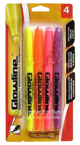 1 pack of 4, promarx glowline chisel-tip highlighters yellow orange pink purple for sale