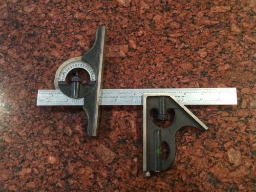 Brown &amp; Sharpe 3-Piece 12&#034; Combination Square Set(JT) Good Condition Machinist