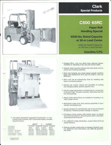 Fork Lift Truck Brochure - Clark - C500 65RC Paper Mill Roll Clamp c1974 (LT130)