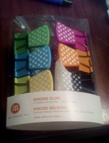 *NEW* Staples (6)Medium Metallic Soft Grip Binder Clips Designer Polka Dots