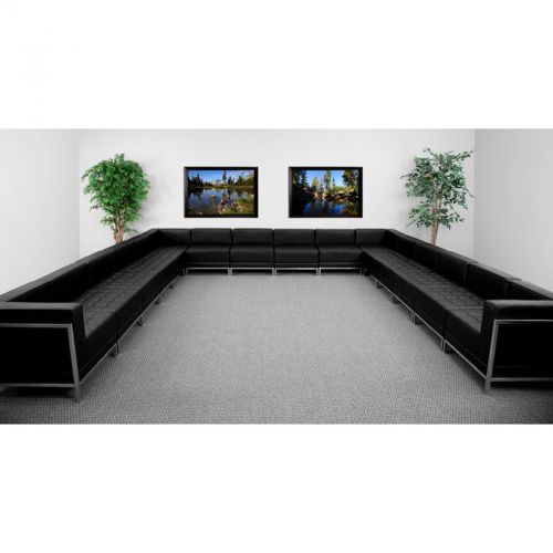 Imagination Series Black Leather U-Shape Sectional Configuration, 16 Pieces