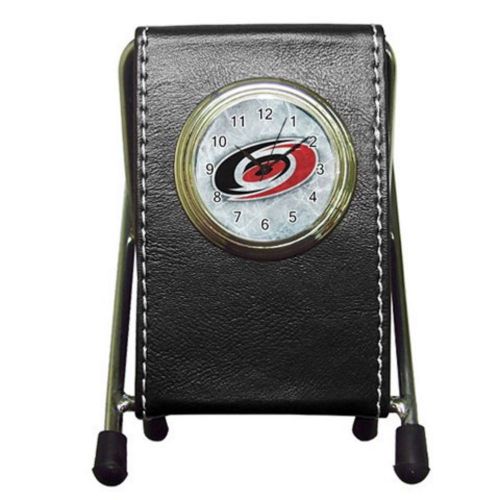 Custom Carolina Hurricanes Leather Pen Holder Desk Clock (2 in 1) Free Shipping