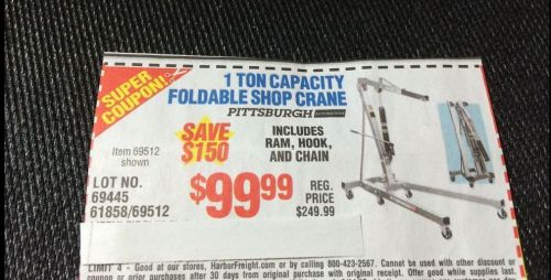 $150 off harbor freight 1 ton capacity foldable shop crane/engine for sale