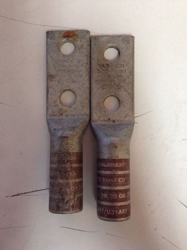 Burndy ya34-2n 2 hole copper crimp lug 500 mcm cu 1/2&#039; holes - lot of 2 for sale