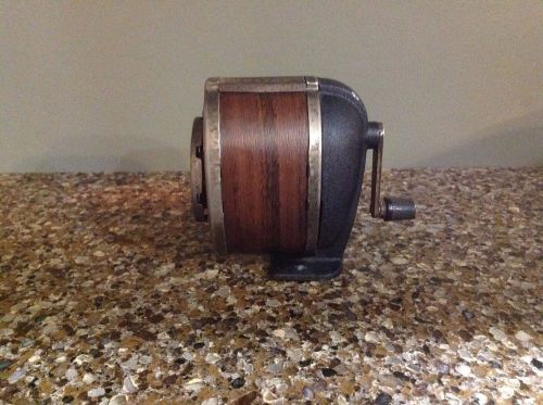 Vintage Boston Manual Pencil Sharpener Chrome/Wood Finish 8 Hole Wall Desk Mount