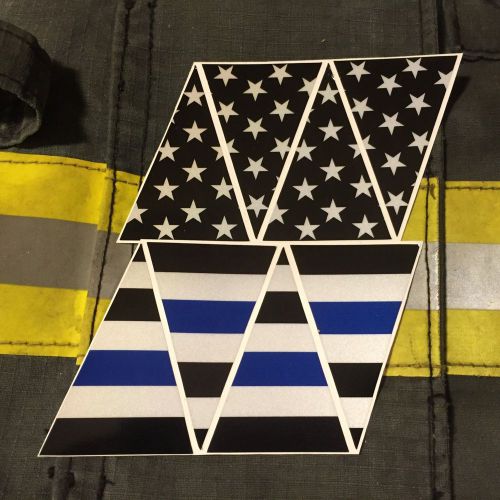 Firefighter blue line black american flag fire helmet reflective decal top 8part for sale