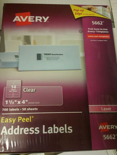 Avery 5662 Easy Peel 1-1/3&#034; x 4&#034; Clear Address Labels 700 Count Avery