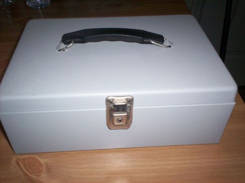 Strong box metal gray key lock 11 w x 8 l x 4 depth for sale