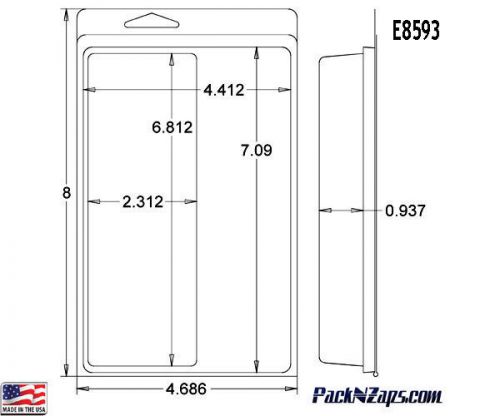 E8593: 300- 8&#034;H x 4.7&#034;W x 0.94&#034;D Clamshell Packaging Clear Plastic Blister Pack