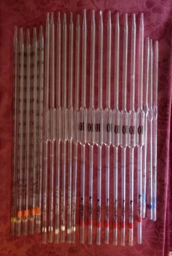 Fisher pyrex kimax glass volumetric transfer pipets pipettes lot 22 bulbs 10ml + for sale