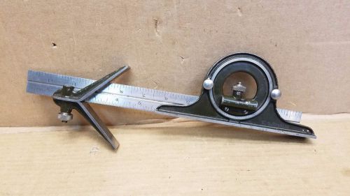 Vintage Lufkin 12&#034; Hardened No 4 Grad Steel Rule, Center Head, and Protractor