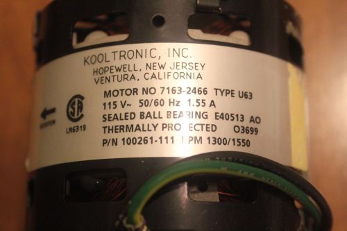 Kooltronic 7163-2466 Blower motor, new, 115v AC 1550RPM 1.55A 60hz single phase