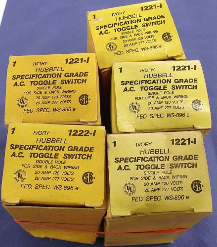 Lot of 5 New Hubbell HBL1221I Ivory Switch 120v 277V 20A WD1 Spec Grade