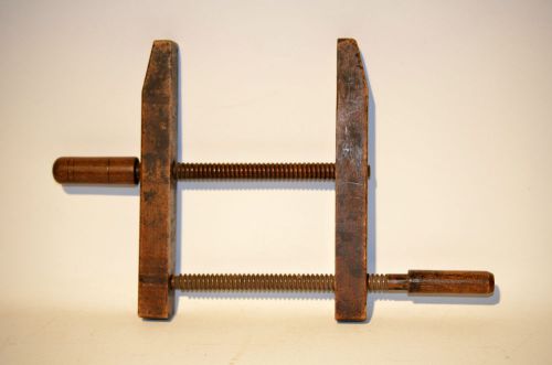 Antique wood c clamp vice vintage carpenter tool farm screw handle all wood for sale