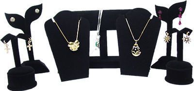 7Pc SET BLACK VELVET EARRING PENDANT BRACELET NECKLACE JEWELRY DISPLAY  CM3B1