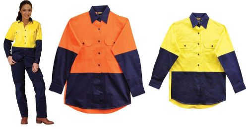 LADIES WOMENS LONG SLEEVE SAFETY SHIRT HI VIS HIGH VISIBILITY FLURO WORK WEAR