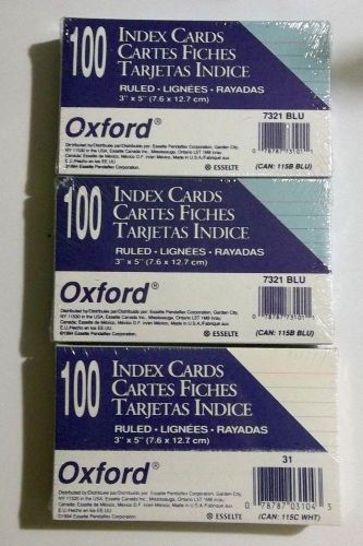 Lot-3 -Oxford  Index Note Cards - Ruled - 3 x 5&#034; ( 100 Cards x 3= 300 cards)