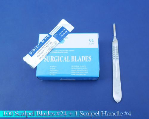100 Scalpel Blades #24 + Scalpel Handle #4 Surgical Dental ENT Instruments
