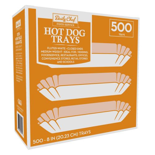 DAMAGED PACKAGING Daily Chef Fluted White 8&#034; Hot Dog Trays 500ct