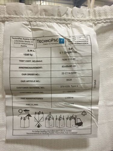 Used Super Sack Bulk Bag 2200 lb Capacity with ceramic powder residue