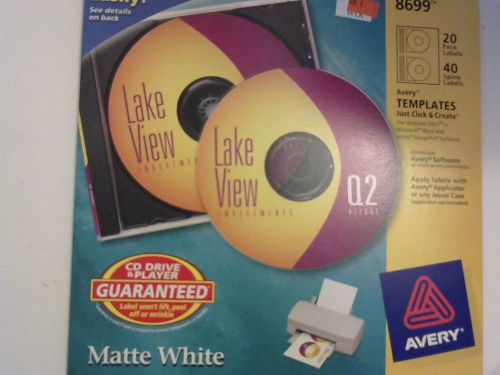 Avery Matte White CD Labels- Inkjet Printers, 20 Face Labels and 40 Spine 8699